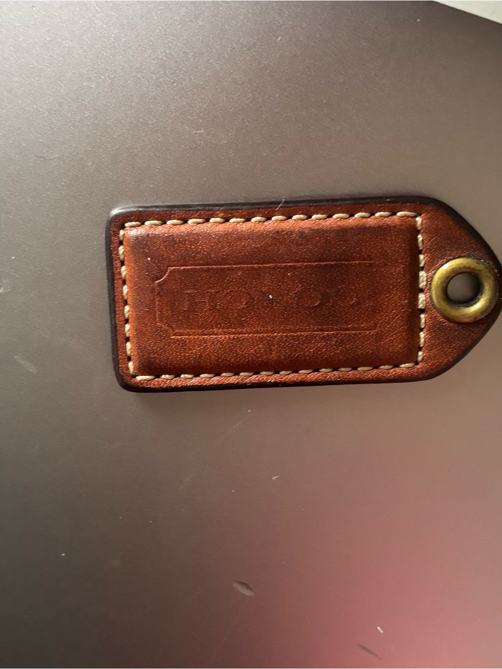 Coach Brown Leather Handbag Tag with Brass Eyelet